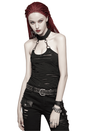 Crop Camisole with Chain Neck Detail in Black Halter